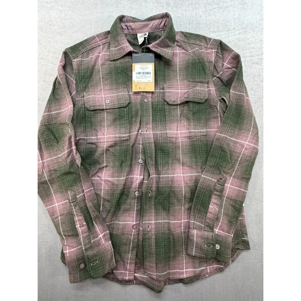 New The North Face Men Arroyo Long sleeve Flannel Shirt Green Purple Size Small